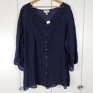 Dressbarn Navy Blue Lacy Boho Top, NWT